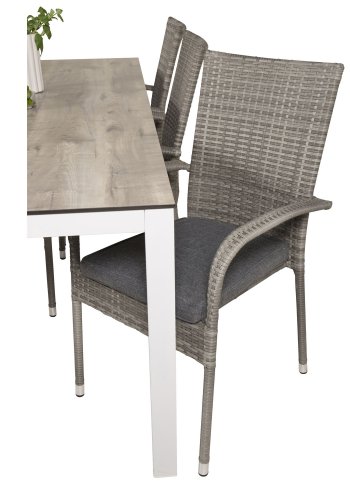 VENTURE DESIGN havest, m. Llama bord (205x100) og 6 Anna stole, m. armln - laminat/alu/rattan 