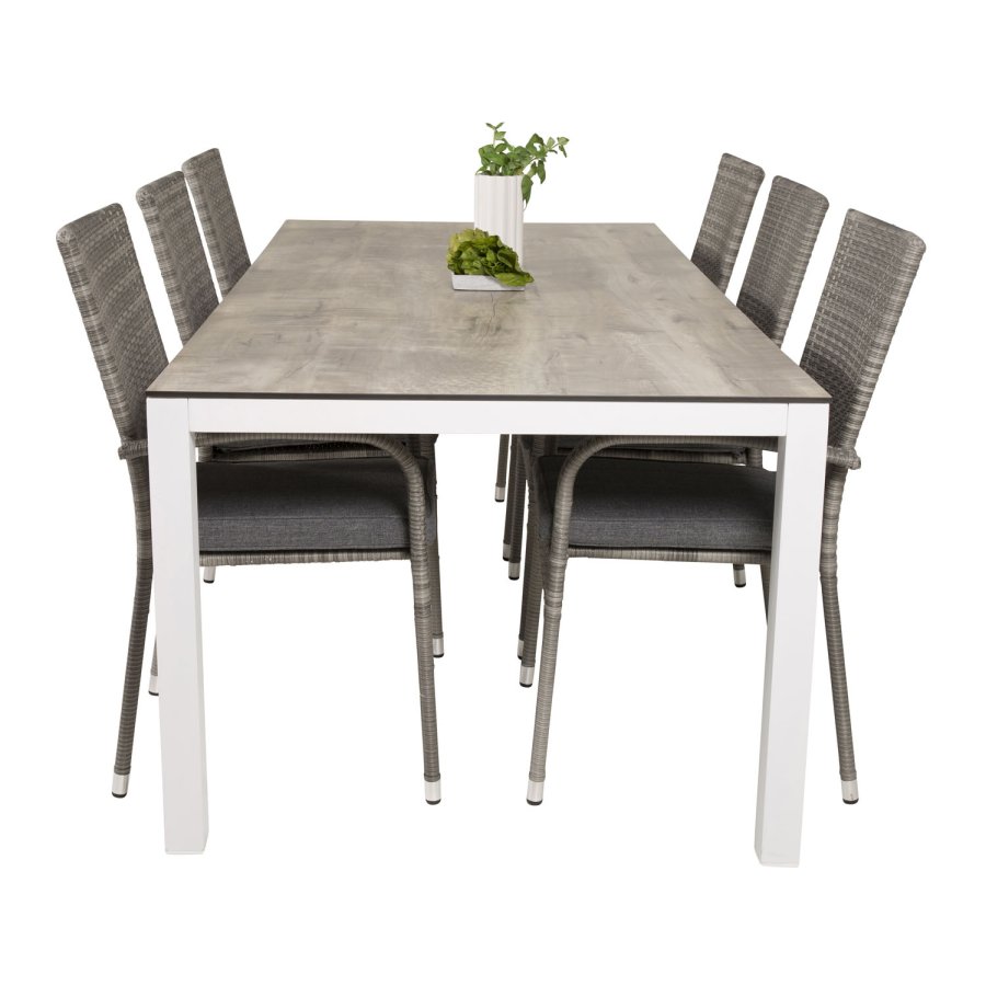 VENTURE DESIGN havest, m. Llama bord (205x100) og 6 Anna stole, m. armln - laminat/alu/rattan 