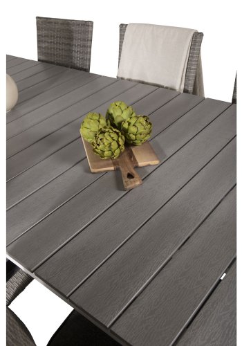 VENTURE DESIGN havest, m. Levels bord, m. udtrk og 6 Anna stole, m. armln - aintwood/alu