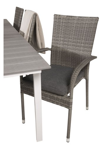 VENTURE DESIGN havest, m. Levels bord, m. udtrk og 6 Anna stole, m. armln - aintwood/alu