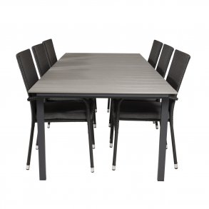 VENTURE DESIGN havest, m. Levels bord, m. udtrk og 6 Anna stole, m. armln - aintwood/rattan