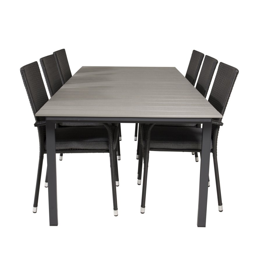 VENTURE DESIGN havest, m. Levels bord, m. udtrk og 6 Anna stole, m. armln - aintwood/rattan