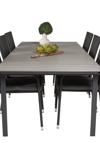 VENTURE DESIGN havest, m. Levels bord, m. udtrk og 6 Anna stole, m. armln - aintwood/rattan