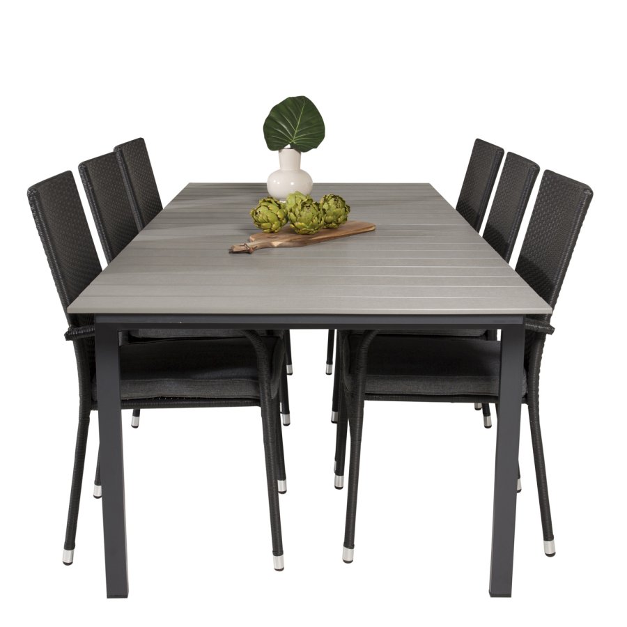 VENTURE DESIGN havest, m. Levels bord, m. udtrk og 6 Anna stole, m. armln - aintwood/rattan