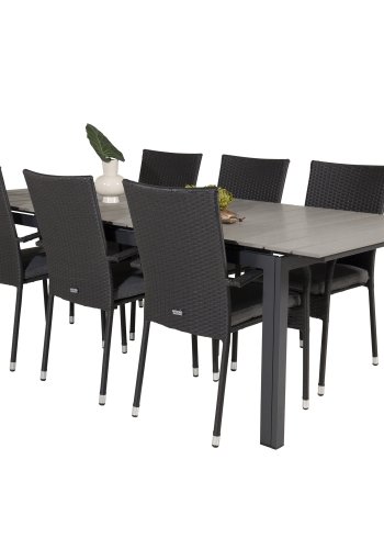 VENTURE DESIGN havest, m. Levels bord, m. udtrk og 6 Anna stole, m. armln - aintwood/rattan