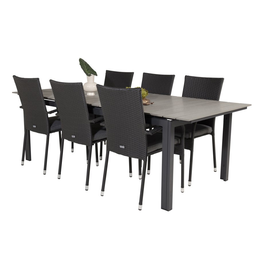 VENTURE DESIGN havest, m. Levels bord, m. udtrk og 6 Anna stole, m. armln - aintwood/rattan