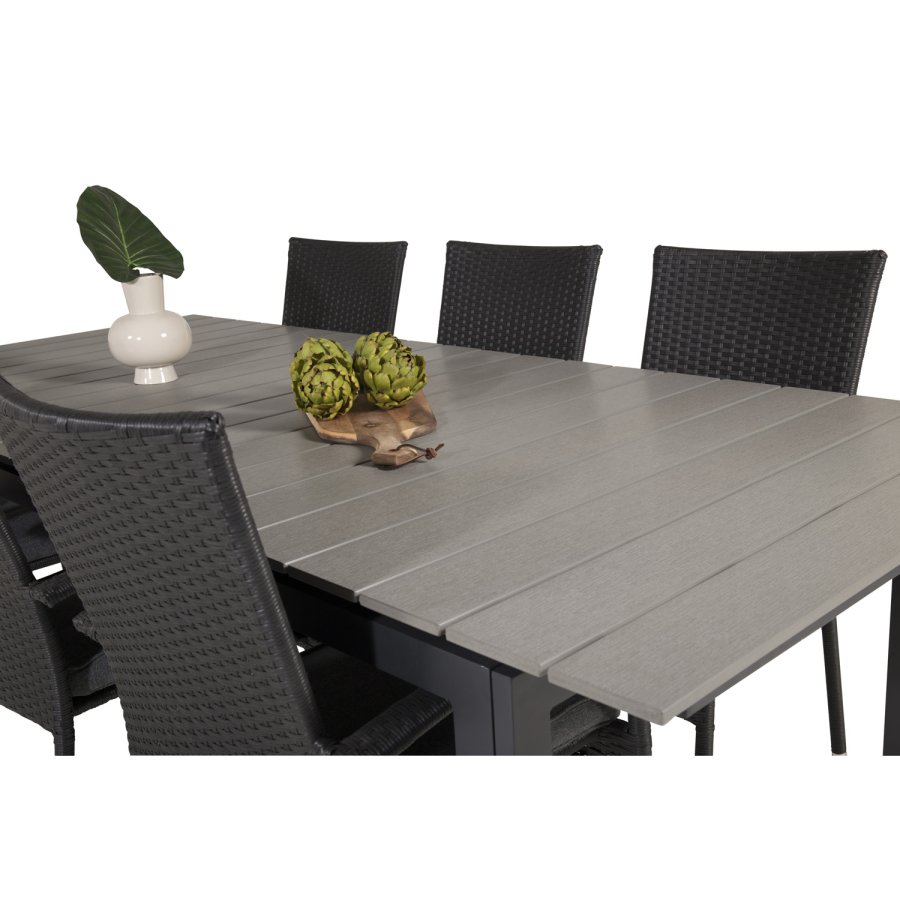 VENTURE DESIGN havest, m. Levels bord, m. udtrk og 6 Anna stole, m. armln - aintwood/rattan