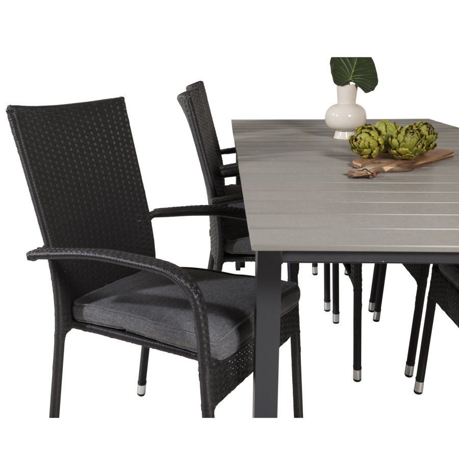 VENTURE DESIGN havest, m. Levels bord, m. udtrk og 6 Anna stole, m. armln - aintwood/rattan