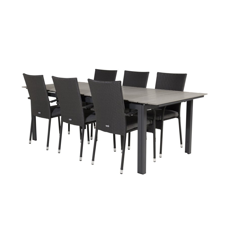 VENTURE DESIGN havest, m. Levels bord, m. udtrk og 6 Anna stole, m. armln - aintwood/rattan