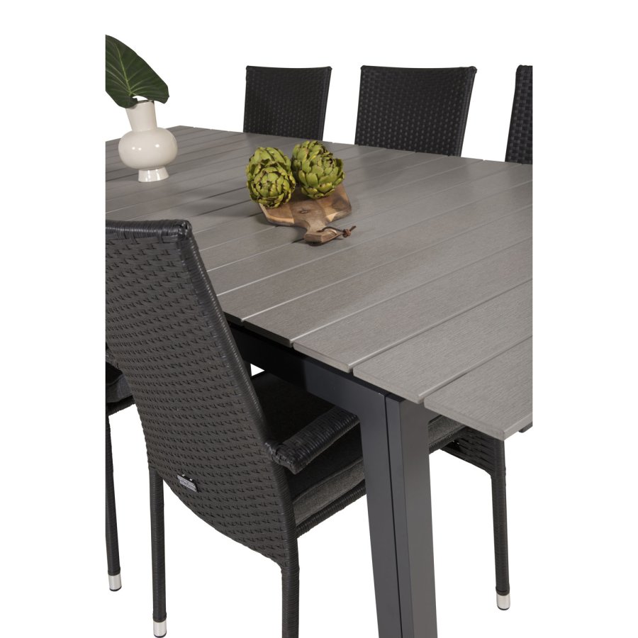 VENTURE DESIGN havest, m. Levels bord, m. udtrk og 6 Anna stole, m. armln - aintwood/rattan