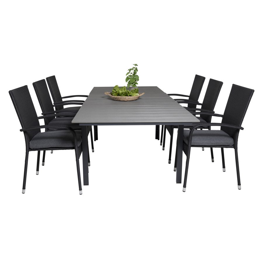 VENTURE DESIGN havest, m. Levels bord, m. udtrk og 6 Anna stole, m. armln - aintwood/rattan