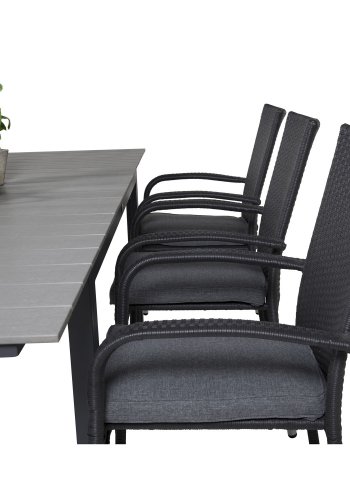 VENTURE DESIGN havest, m. Levels bord, m. udtrk og 6 Anna stole, m. armln - aintwood/rattan