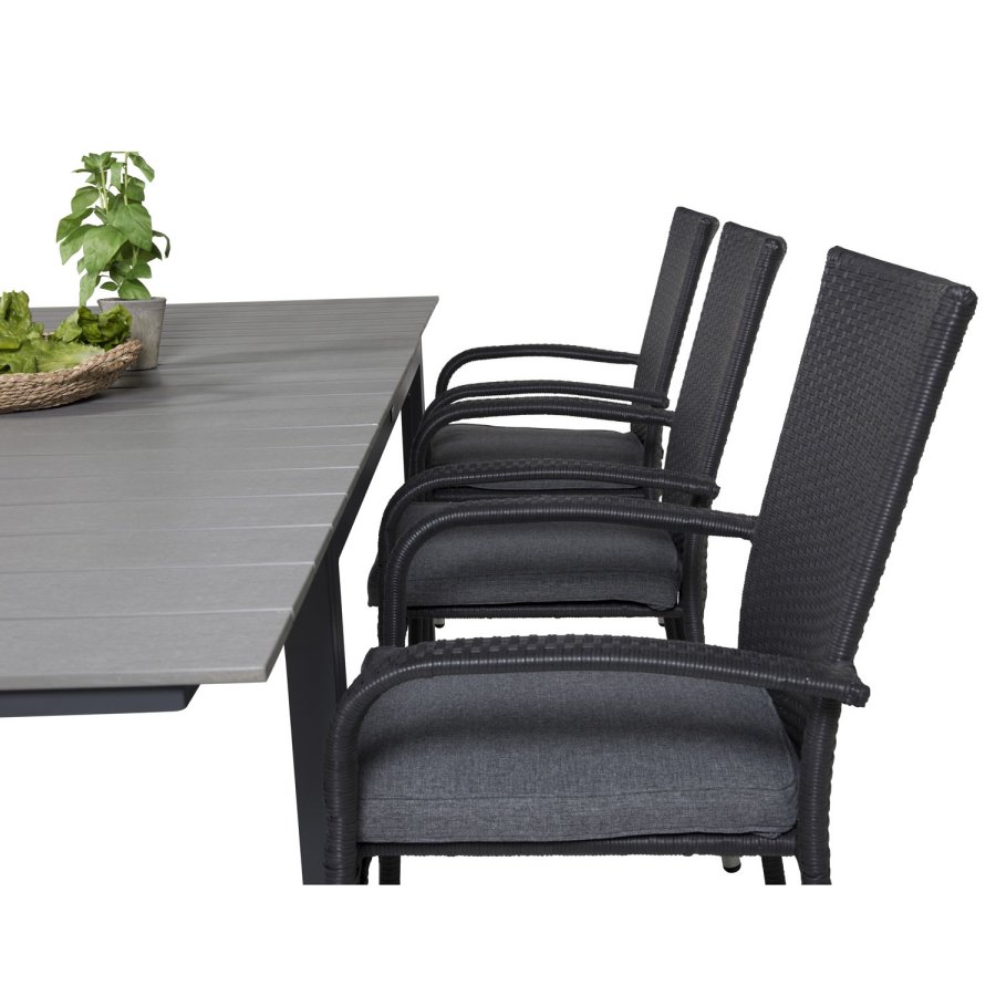 VENTURE DESIGN havest, m. Levels bord, m. udtrk og 6 Anna stole, m. armln - aintwood/rattan