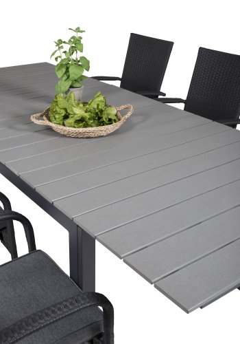 VENTURE DESIGN havest, m. Levels bord, m. udtrk og 6 Anna stole, m. armln - aintwood/rattan