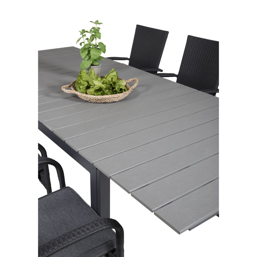 VENTURE DESIGN havest, m. Levels bord, m. udtrk og 6 Anna stole, m. armln - aintwood/rattan