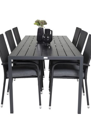 VENTURE DESIGN havest, m. Break bord (205x90) og 6 Anna stole, m. armln - aintwood/alu/rattan