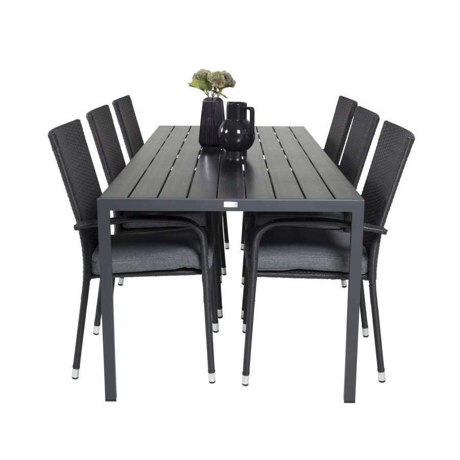 VENTURE DESIGN havest, m. Break bord (205x90) og 6 Anna stole, m. armln - aintwood/alu/rattan