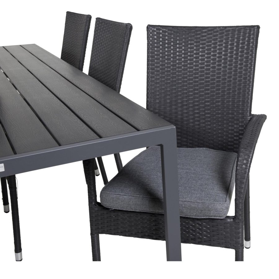 VENTURE DESIGN havest, m. Break bord (205x90) og 6 Anna stole, m. armln - aintwood/alu/rattan