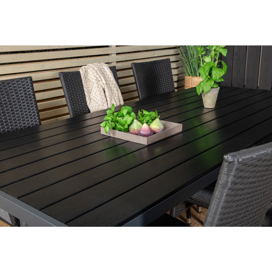 VENTURE DESIGN havest, m. Break bord (205x90) og 6 Anna stole, m. armln - aintwood/alu/rattan