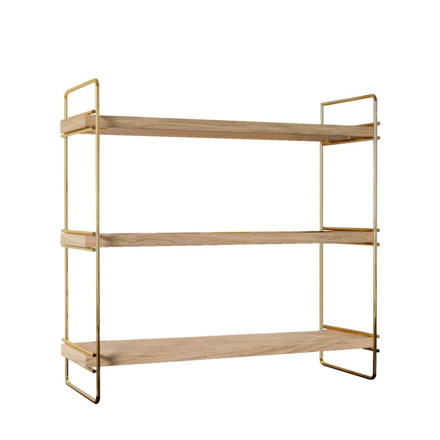FUNZI LIVING Masa reol, m. 3 hylder - brun tr og guld metal