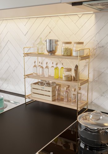 FUNZI LIVING Masa reol, m. 3 hylder - brun tr og guld metal