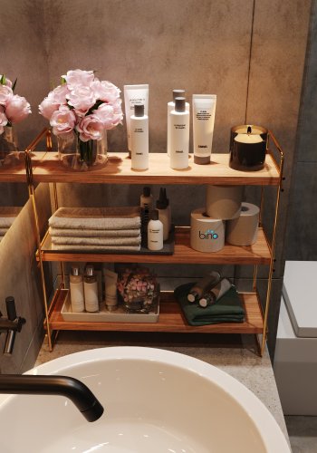 FUNZI LIVING Masa reol, m. 3 hylder - brun tr og guld metal