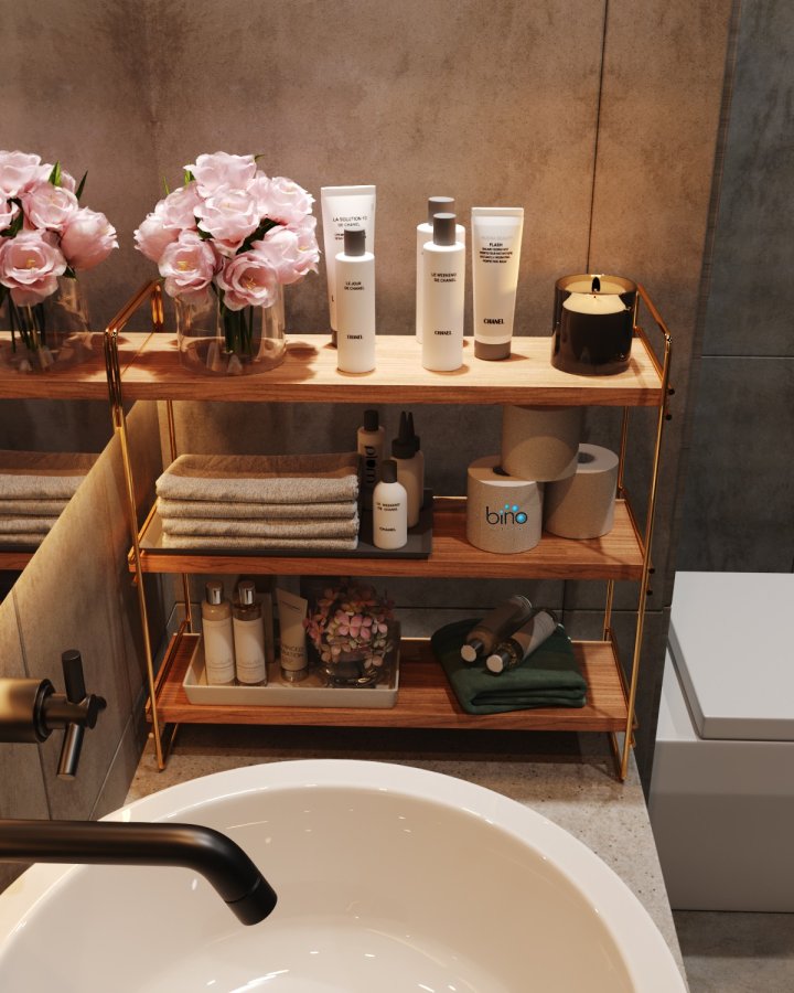 FUNZI LIVING Masa reol, m. 3 hylder - brun tr og guld metal