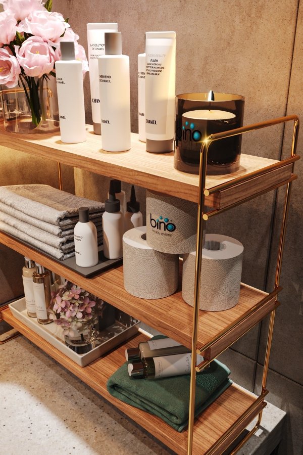 FUNZI LIVING Masa reol, m. 3 hylder - brun tr og guld metal