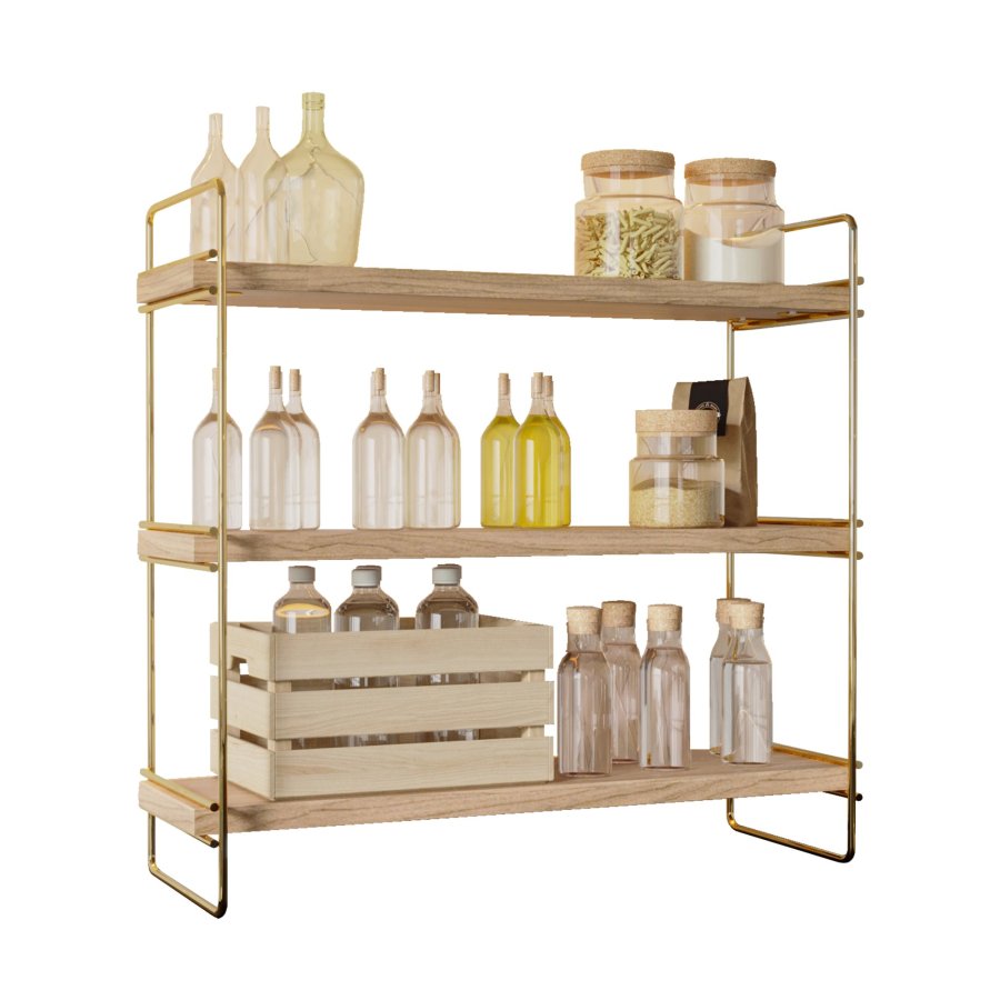 FUNZI LIVING Masa reol, m. 3 hylder - brun tr og guld metal