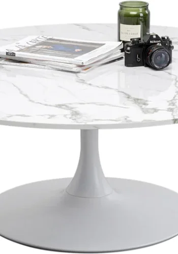 KARE DESIGN Schickeria sofabord, rund - hvid marmorlook laminat og hvid stl (110)