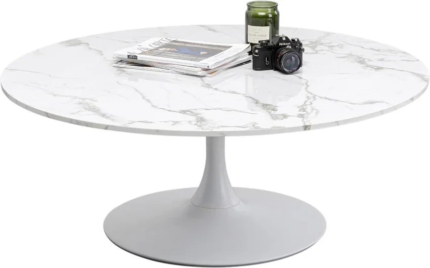 KARE DESIGN Schickeria sofabord, rund - hvid marmorlook laminat og hvid stl (110)