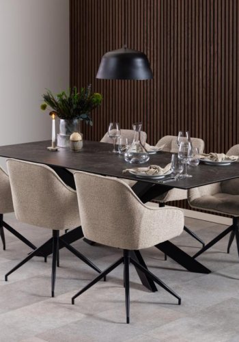 ACT NORDIC Brooke spisebordsstol, m. armln, drejefunktion, syninger - beige stof og sort stl