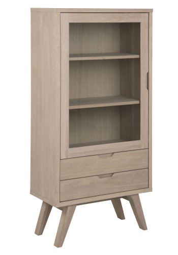 ACT NORDIC A-Line vitrineskab, m. 1 glaslge og 2 skuffer - hvidpigmenteret egetrfiner og eg   