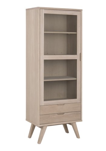 ACT NORDIC A-Line vitrineskab, m. 1 glaslge og 2 skuffer - hvidpigmenteret egetrsfiner og egetr