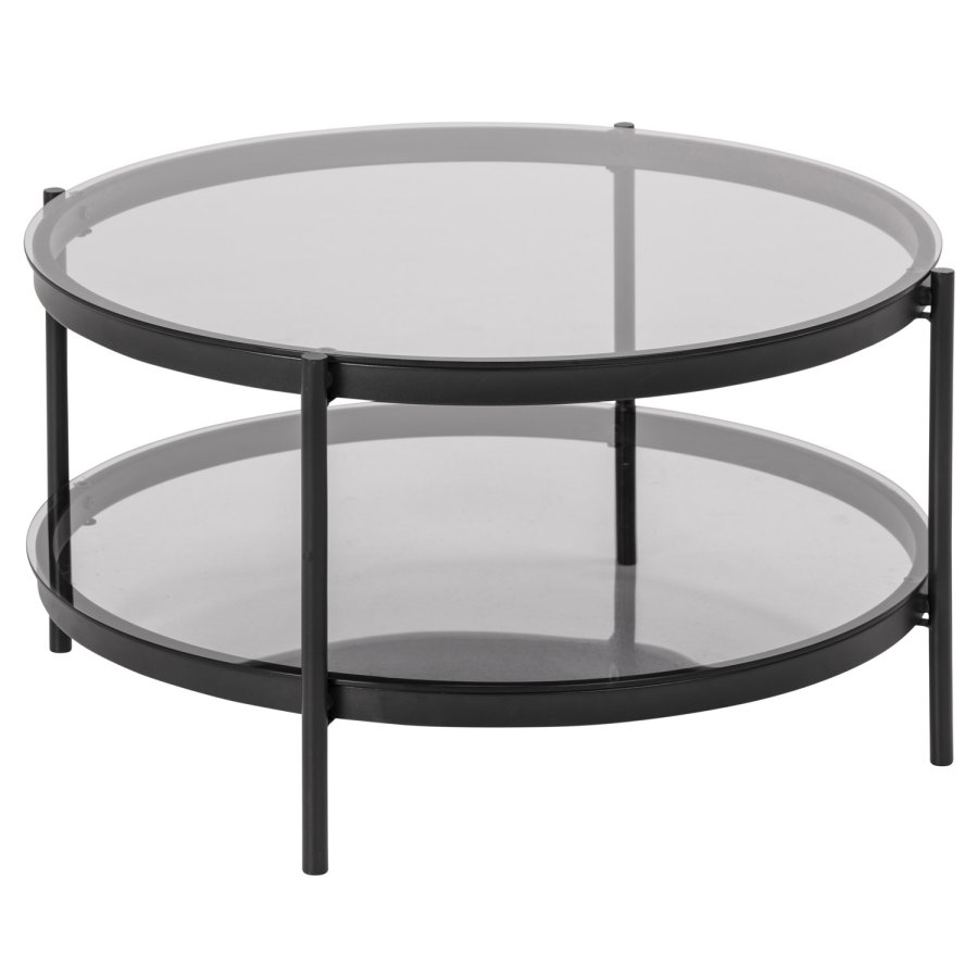 ACT NORDIC Bayonne rund sofabord, m. hylde - rgfarvet glas og sort metal (75)