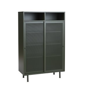 Veep skab, m. 2 skydelger og hylder - olivengrn metal (H:140)