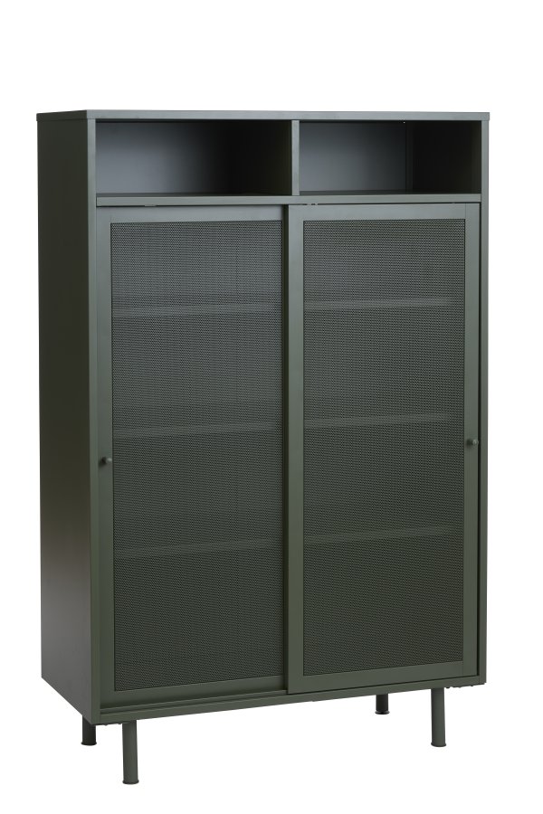 Veep skab, m. 2 skydelger og hylder - olivengrn metal (H:140)