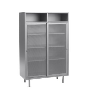 Veep skab, m. 2 skydelger og hylder - greige metal (H:140)