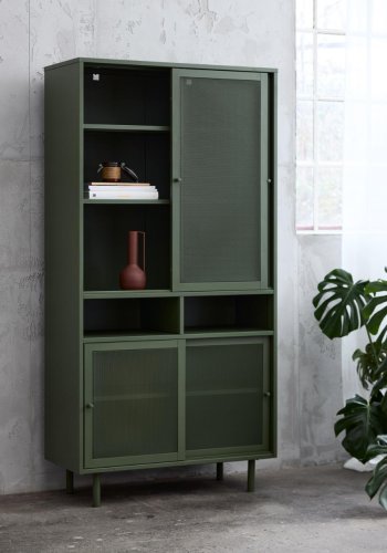   Veep skab, m. 4 skydelger og hylder - olivengrn metal (H:180)