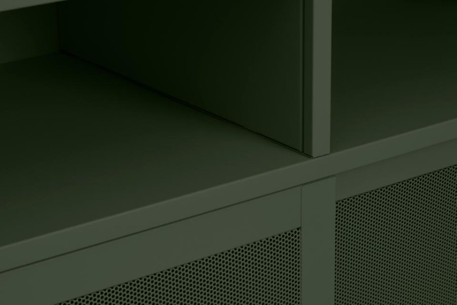   Veep skab, m. 4 skydelger og hylder - olivengrn metal (H:180)