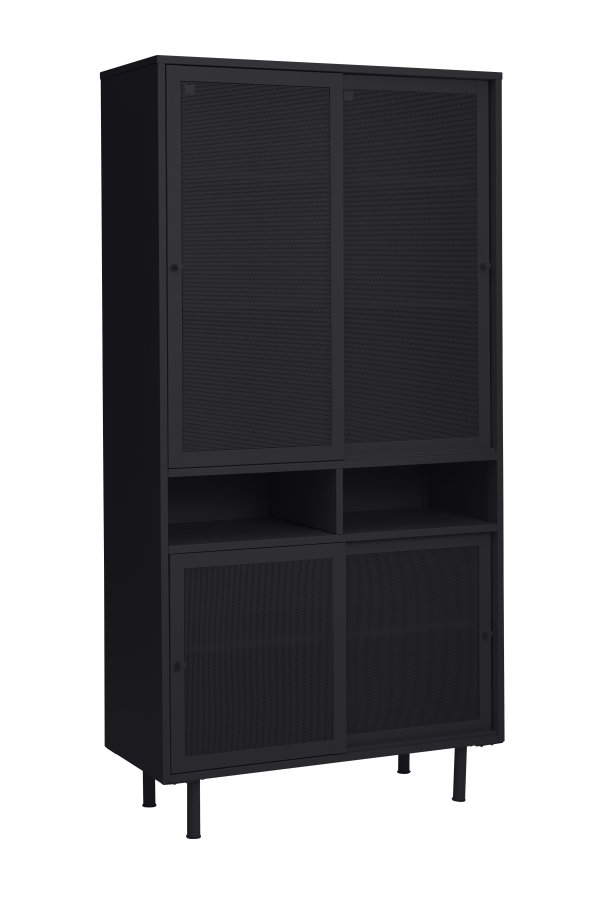 Veep skab, m. 4 skydelger og hylder - sort metal (H:180)