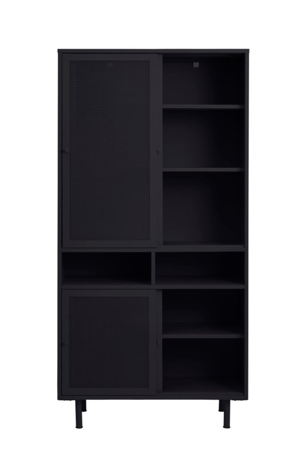 Veep skab, m. 4 skydelger og hylder - sort metal (H:180)