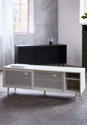 Veep skab, m. 4 skydelger og hylder - sort metal (H:180)