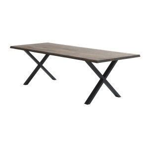 Atlantic spisebord med blget kant 40 mm, m. udtrk - rgfarvet egetr og sort metal (95x260) 