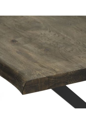 Atlantic spisebord med blget kant 40 mm, m. udtrk - rgfarvet egetr og sort metal (95x260) 