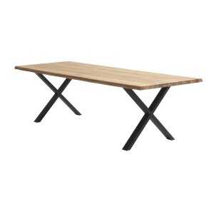 Atlantic spisebord med blget kant 40 mm, m. udtrk - natur egetr og sort metal (95x260)