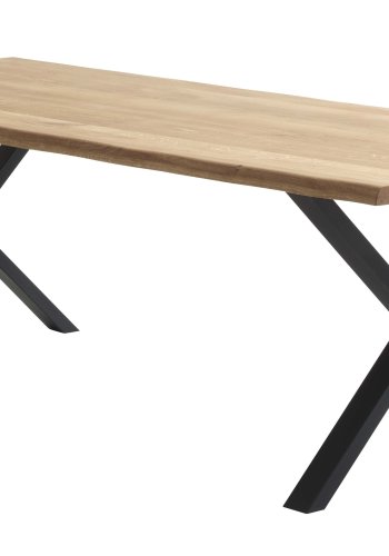 Atlantic spisebord med blget kant 40 mm, m. udtrk - natur egetr og sort metal (95x260)