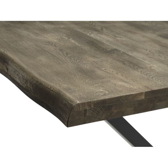 Atlantic spisebord med blget kant 60 mm, m. udtrk - rgfarvet egetr og sort metal (100x260) 