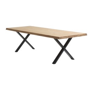 Atlantic spisebord med blget kant 60 mm, m. udtrk - natur egetr og sort metal (100x260)