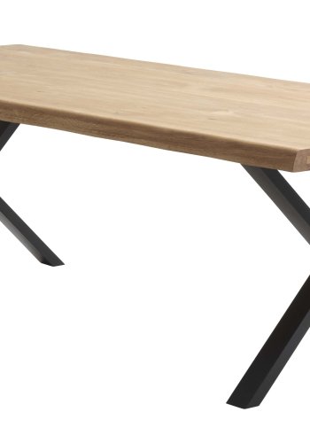 Atlantic spisebord med blget kant 60 mm, m. udtrk - natur egetr og sort metal (100x260)